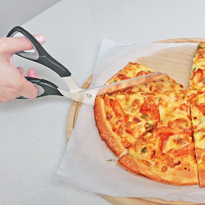 Asdirne Pizza Scissors, Pizza Cutter with Ultra Sharp Detachable Blade and Ergonomic Soft Grip, 10.3Inch, Black&Grey