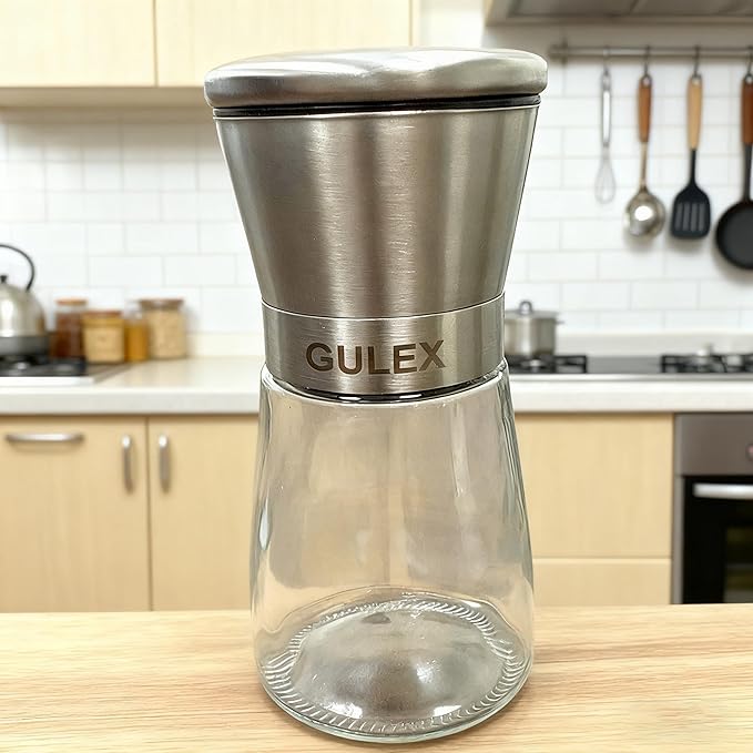 Gulex Pepper Grinder Pepper Mill, Salt Grinder Refillable,(Single Package) Adjustable, Stainless Steel Sea Salt Shaker with Ceramic Rotor (1 pack)