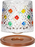 Rotatable Old Fashioned Glass Cup, 10oz/275ml Crystal Whiskey Glass, Wood Coaster, Thickening, Used as Rum Glass, Cocktail Cup, Coffee, Milk to Relax and Reduce Stress, Ideal Gift, Christmas gifts