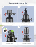 Ganiza Juicer Machines, Cold Press Juicer with Large Feed Chute for Whole Fruits & Vegetables, Slow Masticating juicers with 3 Replace Filters for Batch Juicing, Easy to Clean, BPA Free (Black)