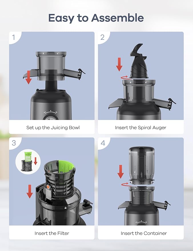 Ganiza Juicer Machines, Cold Press Juicer with Large Feed Chute for Whole Fruits & Vegetables, Slow Masticating juicers with 3 Replace Filters for Batch Juicing, Easy to Clean, BPA Free (Black)
