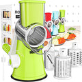 Cambom Rotary Cheese Grater Hand Crank Cheese Shredder for Fresh Cheese, Vegetable, Nuts,Non-slip Suction Base, Free Cleaning Brush Three Blades, Green