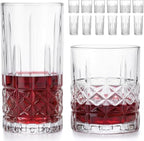 Moretoes Drinking Glasses, 12 Piece Crystal Glass Cups, Mixed Glassware Set, 6 Crystal Old Fashioned 10oz and 6 Highballs Glasses, Great for Cocktail, Whisky and Other Beverages