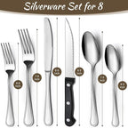 Hunycook 48-Piece Silverware Set - Silverware Set for 8, Stainless Steel Flatware Set with Forks, Knives & Spoons, Mirror Polished Cutlery Set, Dishwasher Safe