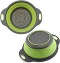 Green Round Silicone Collapsible Colander – Silicone Round Small Kitchen Strainers with Plastic Handles Foldable Kitchen Strainer Perfect for Draining Pasta Vegetable and Fruit