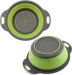 Small Collapsible Colander with Plastic Handles Round Silicone Kitchen Strainers Foldable Kitchen Strainer Perfect for Draining Pasta Vegetable and Fruit Green