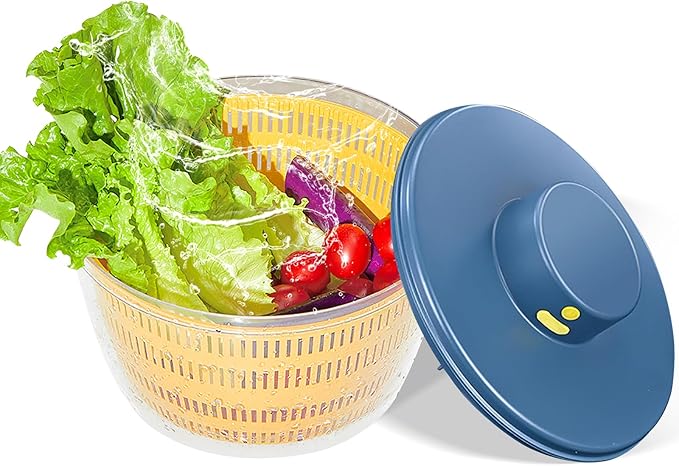 Electric Salad Spinner, 4L Lettuce Spinner Large Capacity USB Chargeble Fruit Vegetable Washer Dryer for Home Kitchen (Blue)