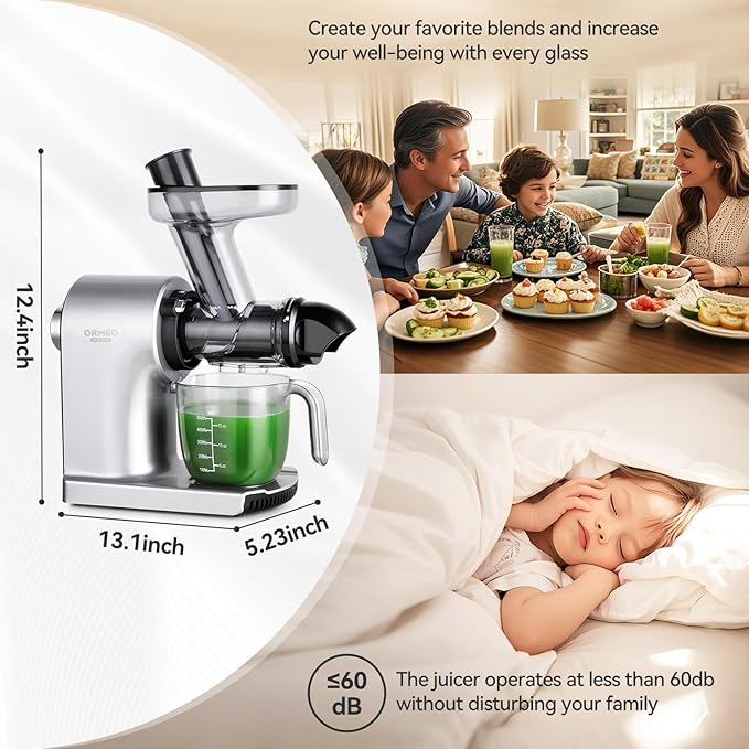 Juicer Machines,ORMEO HOME Cold Press Slow Masticating Juicers with 3.60"Large Feed Chute For Vegetable and Fruit,Easy to Clean,Quiet Motor,BPA-Free,High Juice Yield(Updated)