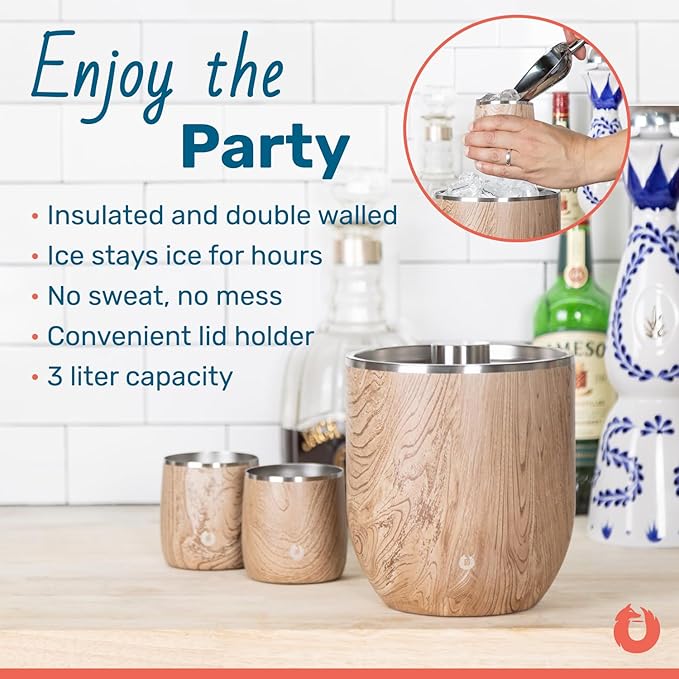 Snowfox Plus, Premium Vacuum Insulated Stainless Steel Ice Bucket with Lid/Scoop,Home Bar Accessories,Elegant Bartending Ice Buckets for Parties,Beautiful Outdoor Entertaining Supplies,3L,Matte Black