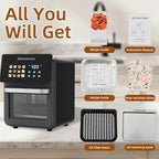 10L Large Xl Pro Air Fryer Oven With Grill Combo For Kitchen Countertop Use,12 in 1 Smart Convection Ovens,AirFryer With Glass View Window,Nonstick Basket,Fryer Liners,Removable Door-Black