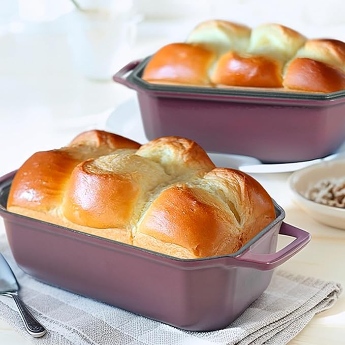 Flavehc Bread Pan Cast Iron Loaf Pan with Lid Bread Loaf Pan 8.5x4.5 Inch Loaf Pan Enameled Cast Iron Sourdough Loaf Pan, Magenta