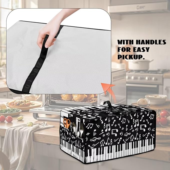 Piano Musical Notes Print Toaster Oven Dust-proof Cover, Heat-resistant Anti Fingerprint Microwave Oven Dust Cover, Kitchen Counter Accessory (Large-18.5 * 22.5 * 12.99 inches)