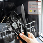 Alata Cube Matte Black 40-Piece Flatware Set, Forged Cutlery Set, Service for 8, Stainless Steel Tableware with Square Handle for Home/Restaurant, Dishwasher Safe