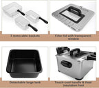 Deep Fryers with Triple Baskets - Simoe 5.3QT/21 Cup Electric Large Fryer, Friteuse 1700W Stainless Steel Deep Fryer with Lid, Adjustable Temperature & Timer & View Window, Professional Grade