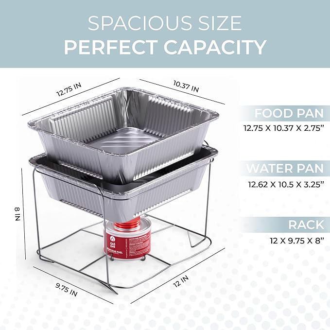 Alpha Living 6 Pack - Disposable Chafing Dish Buffet Set, Half Size Pans, Welded Body Food Warmers for Parties, Fuel Cans Complete Set, Warming Trays
