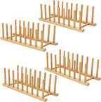 HBlife 4pcs Bamboo Dish Plate Bowl Cup Book Pot Lid Cutting Board Drying Rack Stand Drainer Storage Holder Organizer Kitchen Cabinet (Keep Dry)