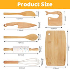 7 Pieces Wooden Kids Knife Toddler Knife Set Toddler Cutting Board And Knife Set for Real Cooking Kitchen Tools for Toddlers for Cutting Veggies Fruits Salad Cake