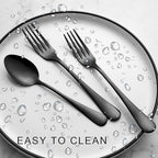 24 Piece Black Forks and Spoons Silverware Set for 12, Stainless Steel Dinner Forks(8 Inch) and Spoons(6.7 Inch) Black Silverware Set, Heavy-Duty Cutlery Set, Dishwasher Safe