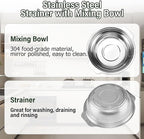 Extra Large 5.5QT Stainless Steel Colander, Large Capacity Rice Colander with Mixing Bowl, Rice Strainer for Vegetables, Fruit, Spaghetti, Pasta Strainer, Dishwasher Safe(2PC)