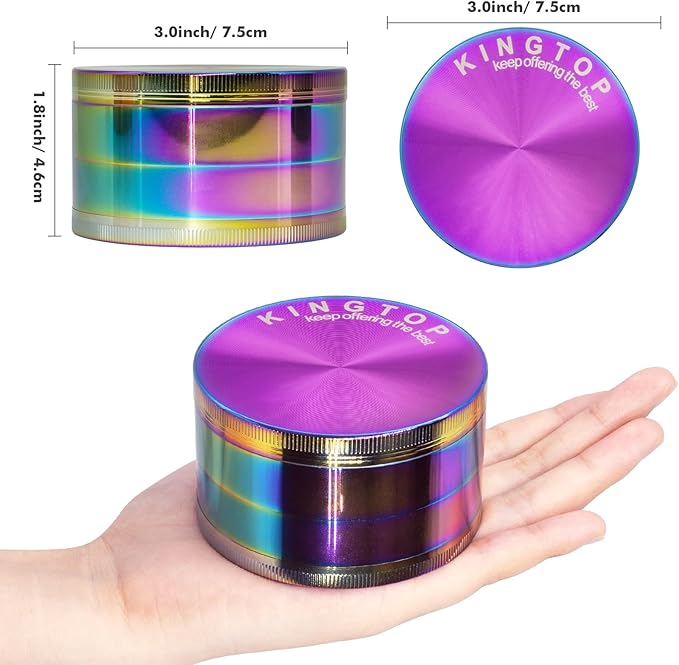 KINGTOP 3 Inch Large Grinder, Zinc Alloy Mills (Colorful)