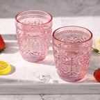 abrwyy 4Pcs Pink Glassware, Drinking Beverage Glass Cup, Vintage Drinking Glasses, Colored Glassware Set for Party Wedding Home Office Gift