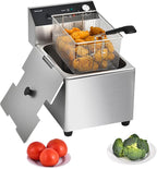 Commercial Deep Fryer with Basket, 1700w 14Qt 0.6mm Thickened Stainless Steel Countertop Electric Fryer for Home and Commercial Use, Oil Fryer with Double Overheat Protection