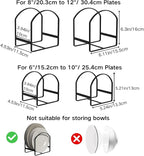4 Pack Kitchen Plate Holder Organizer for Cabinet Space Saver Dinner Dish Plate Storage Rack Upright Dish Drying Racks Metal Dish Racks Stand for Cupboard and Countertop 2 Large 2 Small Black