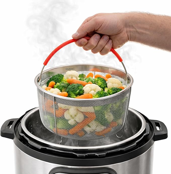 Original Salbree Steamer Basket for 3 qt quart Instant Pot Accessories, Stainless Steel Strainer and Insert fits IP Insta Pots, Instapot, Other Pressure Cookers, with Silicone Handle [6qt 8qt avail]