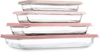 COOK WITH COLOR 8 PC. Glass Baking Dish Set with Lids - Deep Casserole Dish, Glass Food Container, Oven, Freezer and Microwave Safe, Clear Container, Pink