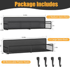 Magnetic Spice Rack for Refrigerator, 2 Pack Metal Magnetic Shelf Black, Moveable Spice Organizer with Hooks, Super Magnetic Fridge Shelf for Kitchen Organization and Storage