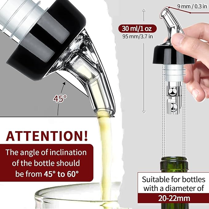 Automatic Measured Bottle Pourer - Quick Shot Spirit Measure Pourer Drinks Wine Cocktail Dispenser Home Bar Tools - 1oz/30ml (4 pack)
