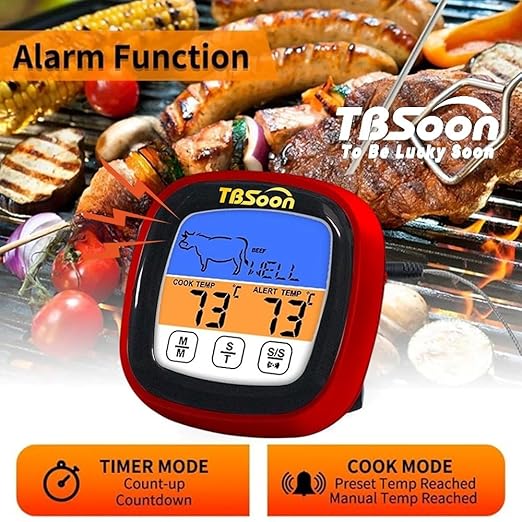 Multifunctional Digital Thermometer for Cooking,Food Thermometer+Thermometer Alarm+Kitchen Timer,Large Color Screen,Instant Read,Fast Response,grill bbq accessories,Kitchen Oven Meat Thermometer-DMT01