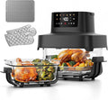 Glass Air Fryer Non Toxic, 6.3QT & 4.4QT Air Fryer with Dual Glass Baskets with Lids, 8-in-1 Portable Air Fryers Cristal, PFOA & PFAS-Free, Dishwasher Safe, Ideal Kitchen Gift