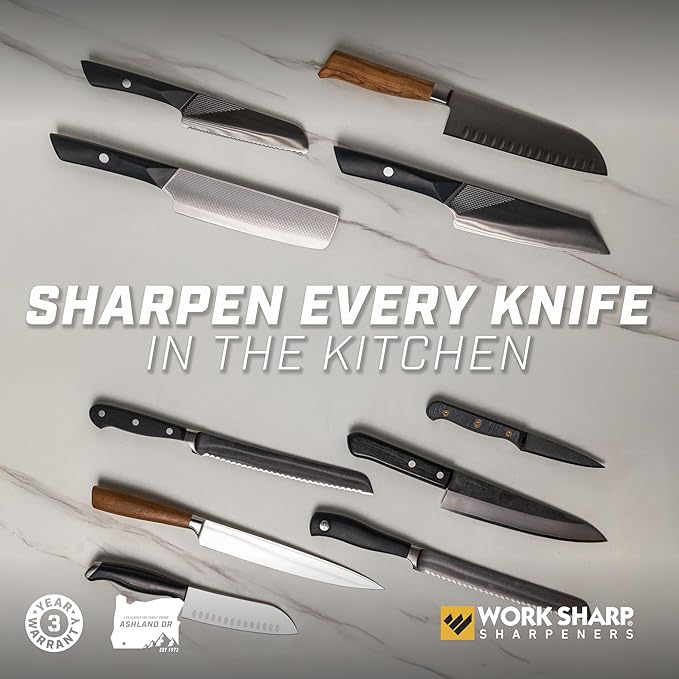 Work Sharp Electric Kitchen Knife Sharpener - Get knives ready for cookouts and BBQ's- Fits in Kitchen Drawer, Sharpens every time, fast & easy
