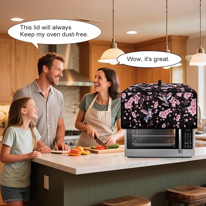 Hummingbird Cherry Blossom Print Toaster Oven Cover, Heat-Resistant Toaster Cover Dust-Proof Microwave Oven Protector, Protections for Kitchen, Black, (Small-14.5*18.46*9 inches)