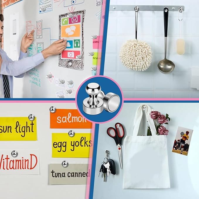 LOVIMAG Fridge Magnets 40Pcs Refrigerator Whiteboard Small Strong Magnet Classroom Kitchen Accessories Decorative Locker Set Decor Must Haves Office Calendar Refrigerador Magnetic Cute Crafts Silver