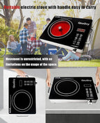 14" Portable Infrared Burner 3500 Electri Burner with 3 Hours Timer-Electric Hot Plate Touch Control Panel Adjustable Heating Power Glass Plate Electric Cooktop for Cooking (Black)