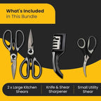 Heavy Duty Kitchen Shears With Sharpener - Lifetime Replacement Warranty* - Multipurpose Stainless Steel Scissors for Food - Sharp Food-Grade Kitchen Scissor for Meat, Seafood, Poultry - 4 Piece Set