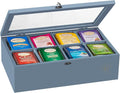 Tea Bag Organizer - Grey Bamboo Tea Box Organizer Storage Box, Tea Bag Holder with Acrylic Window, Magnetic Lid Keeps Tea Bags Fresh - Tea Organizer Caddy (Tea Not Included) Christmas Gift - Gray
