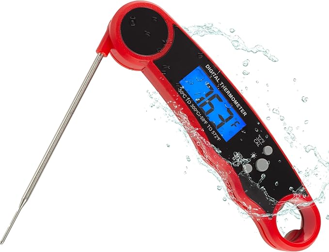 Instant Read Food Thermometer - Water-Resistant Digital Thermometer with Magnetic Back - for Cooking, Grilling, and Baking by Home-Complete