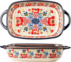 Vintage Flowers Style Ceramic Bakeware Casserole Dish Baking Pan Lasagna Pans Baking Dish with Handles for Oven/Cooking/Kitchen-1 PCS-Red Flowers-60 OZ