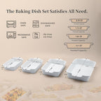 Dafuceramic Casserole Dishes for Oven, Baking Dishes, Ceramic Bakeware Sets of 4, Rectangular Baking Pan Set with Handles for Baking, Casserole, Kitchen, Wedding Gift,White