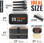 Bentoheaven Premium Bento Box Adult Lunch Box with Compartments for Women & Men, Set of Utensil & Chopsticks & Dip Container, Cute Japanese Kids Bento Lunch Box, Microwavable (Symph Onyx)