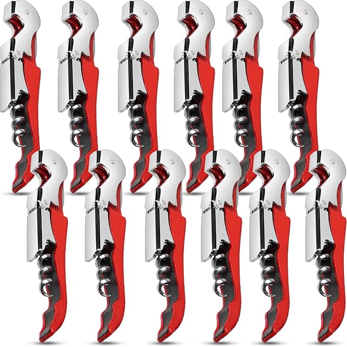 12 Pieces wine key wine opener Professional Waiter Corkscrews Stainless bottle opener Fold Serrated Foil Cutter Key for Family, Company Party,Bars,Restaurants(red)