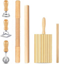 7 pcs Wood Gnocchi Pasta Making Tools Kit with Threaded Pasta Roller Pin Set,Gnocchi Board,Ravioli Stamps and Pasta Cutter.Noodle and Dumplings Maker, For Pasta Maker And Kitchen DIY Gift
