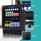 ORYMUSE Beverage Refrigerator 24 Inch, 180 Can Drink Fridge with Glass Door, Under Counter or Freestanding Beverage Cooler for Soda, Beer, Wine – Quiet Cooling for Kitchen, Bar, Office, Black