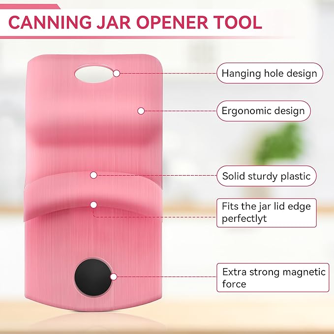 2 Pack Canning Jar Opener with Magnets, Mason Jar Opener For Canning Lids, Regular and Wide Mouth Lids, Powerful Magnet for Easy Refrigerator Storage, Releases Vacuum Seal– Patent Pending(Pink)