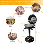 Electric Grill, Techwood Indoor/Outdoor Electric BBQ Grill, 1600W Portable Removable Stand Grill with Adjustable Heat & Drip Tray, Double Layer Design for Party, Patio & Backyard (Black)