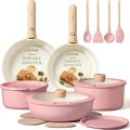 CAROTE Pots and Pans Set, Nonstick Cookware Set Detachable Handle, 19pcs Induction Kitchen Cookware Sets Non Stick with Removable Handle, RV Cookware Set, Oven Safe, Pink