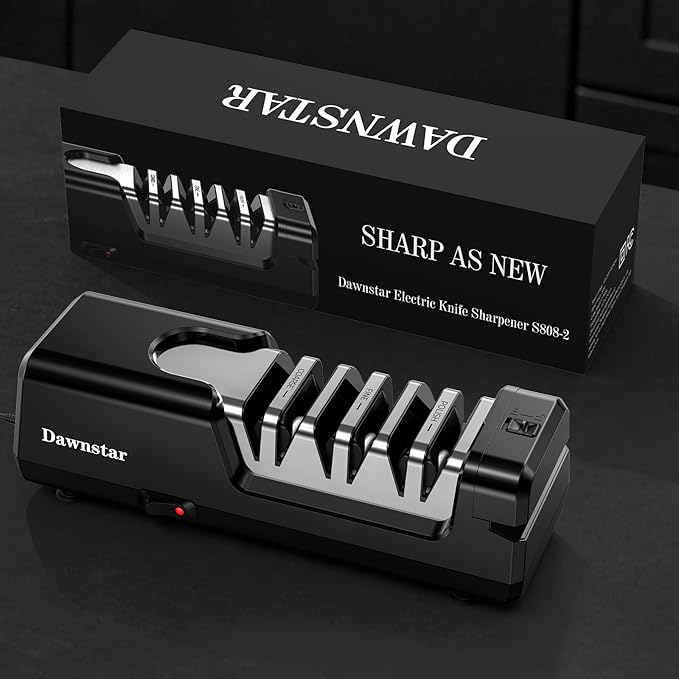 Electric Knife Sharpener, Precise 20° Diamond Knife Sharpener for Kitchen Knives, Quick Repairing in 40 Seconds, with Metal Dust Collection Box & Special Port for Scissors, Black